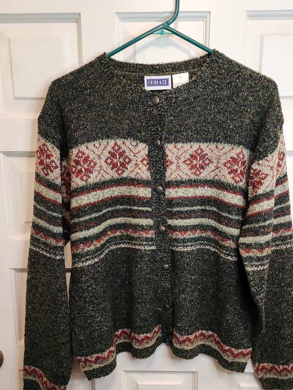 Erika & Co XL Multicolor Fair Isle Button-Front Cardigan New Original owner